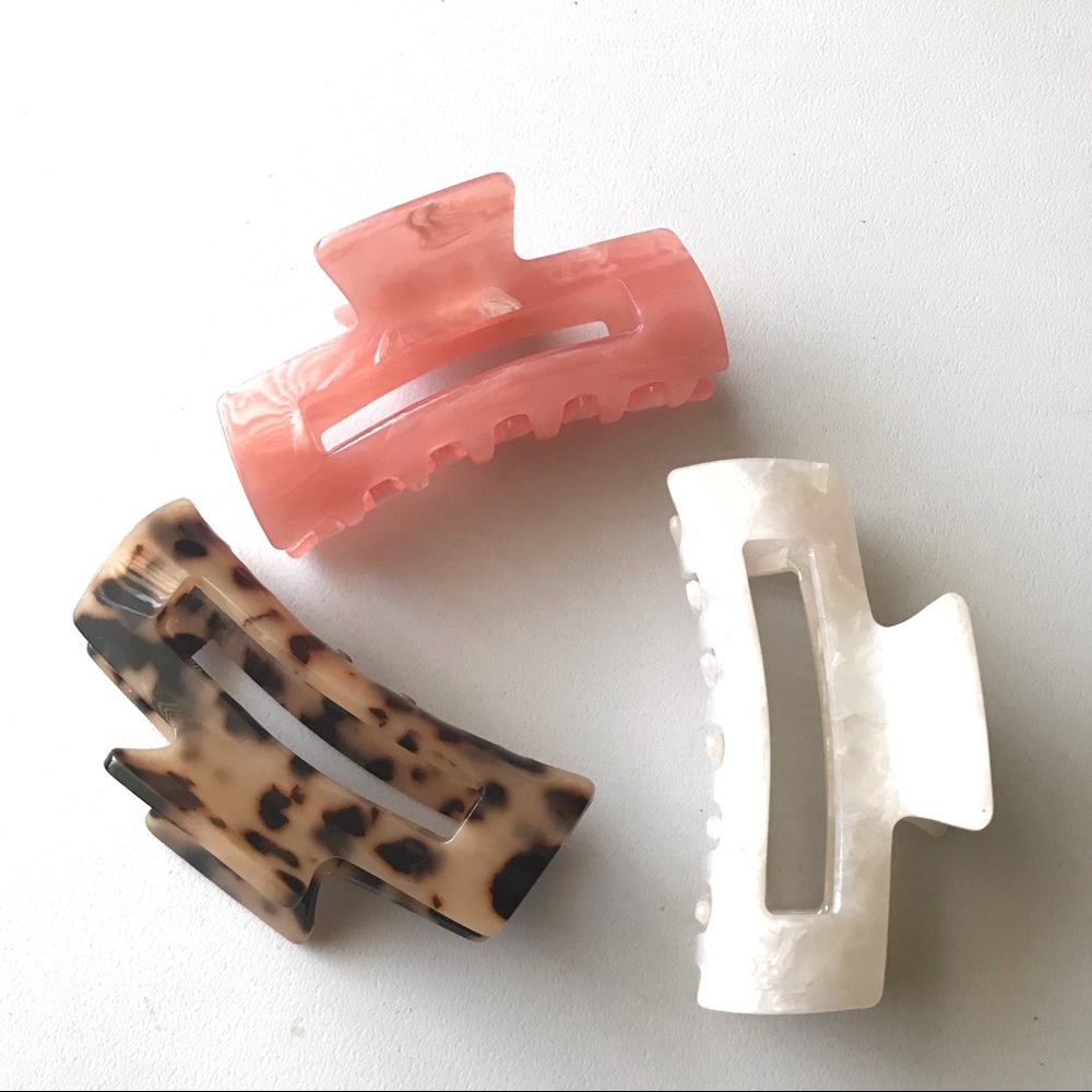 3 Large Multi-Color Acrylic Tortoise Shell Pattern Claw Clips